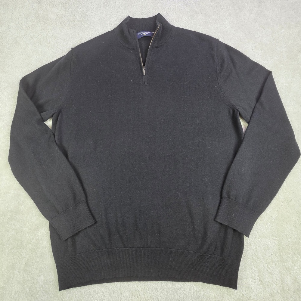 Charles Tyrwhitt Mens Black 100%‎ Extra Fine Merino Wool 1/4 Zip Sweater Large